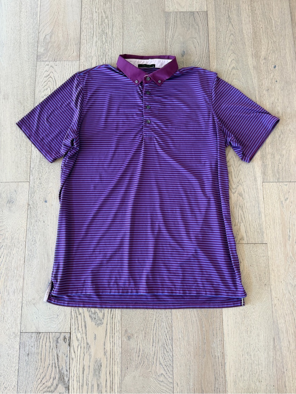 Greyson Men's XL Golf Polo Shirt Purple Violet Horizontal Stripe Button Collar